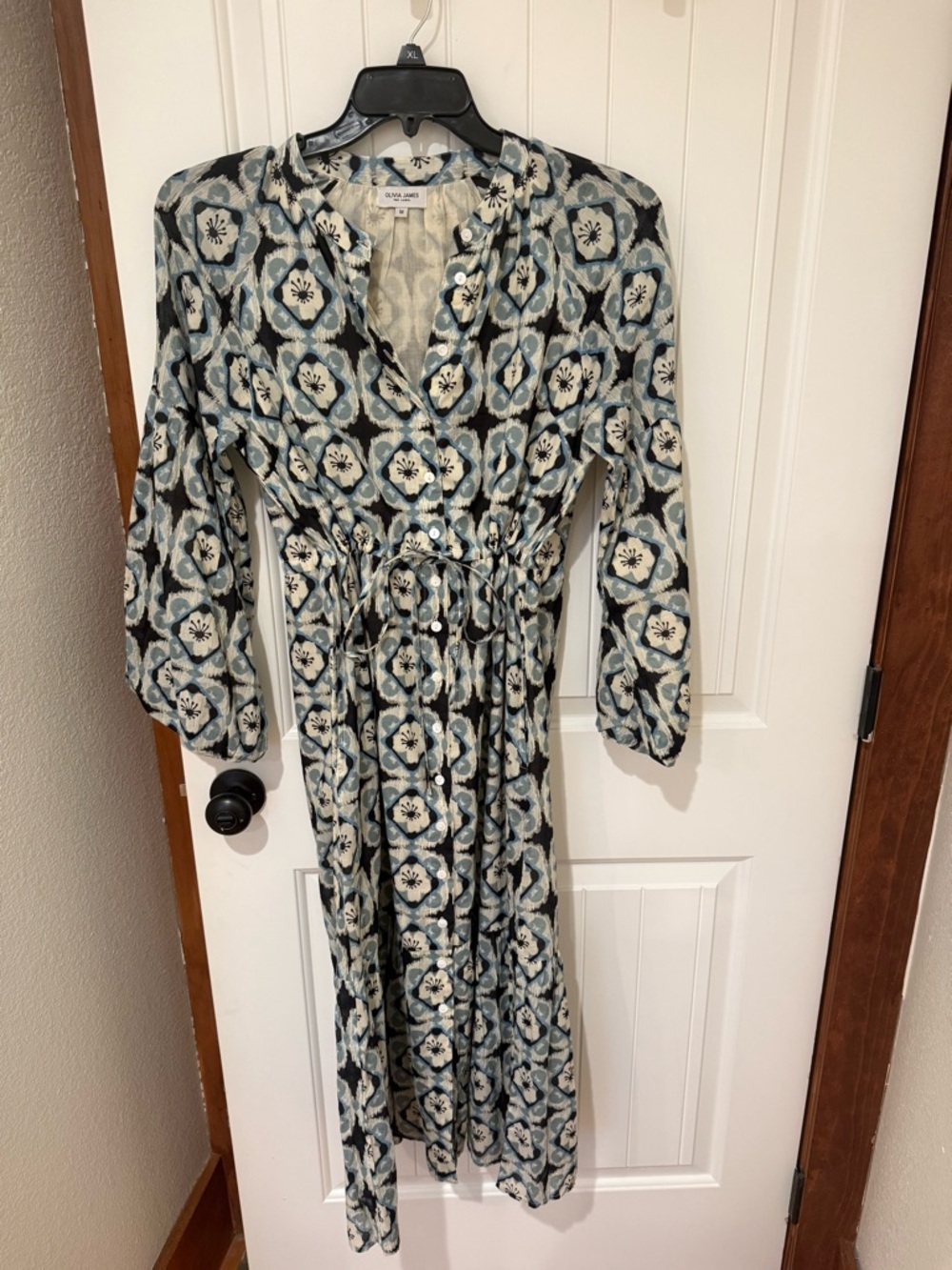 Olivia James Blue Floral Print Long Sleeve Midi Dress